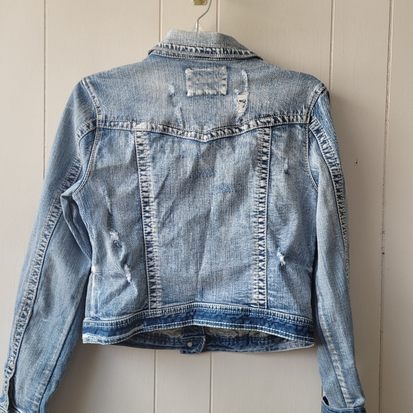 VANITY Jean Jacket Light Washed Distressed Pockets Button Up size Large - Picture 7 of 12